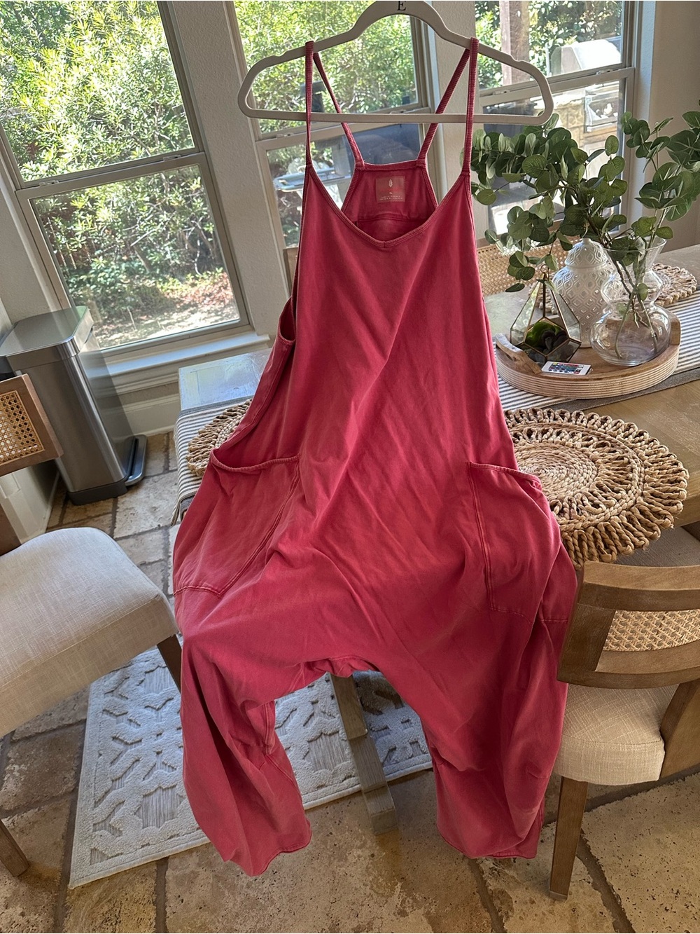 Free People Rose-Red Relaxed Strapless-Back Jumpsuit